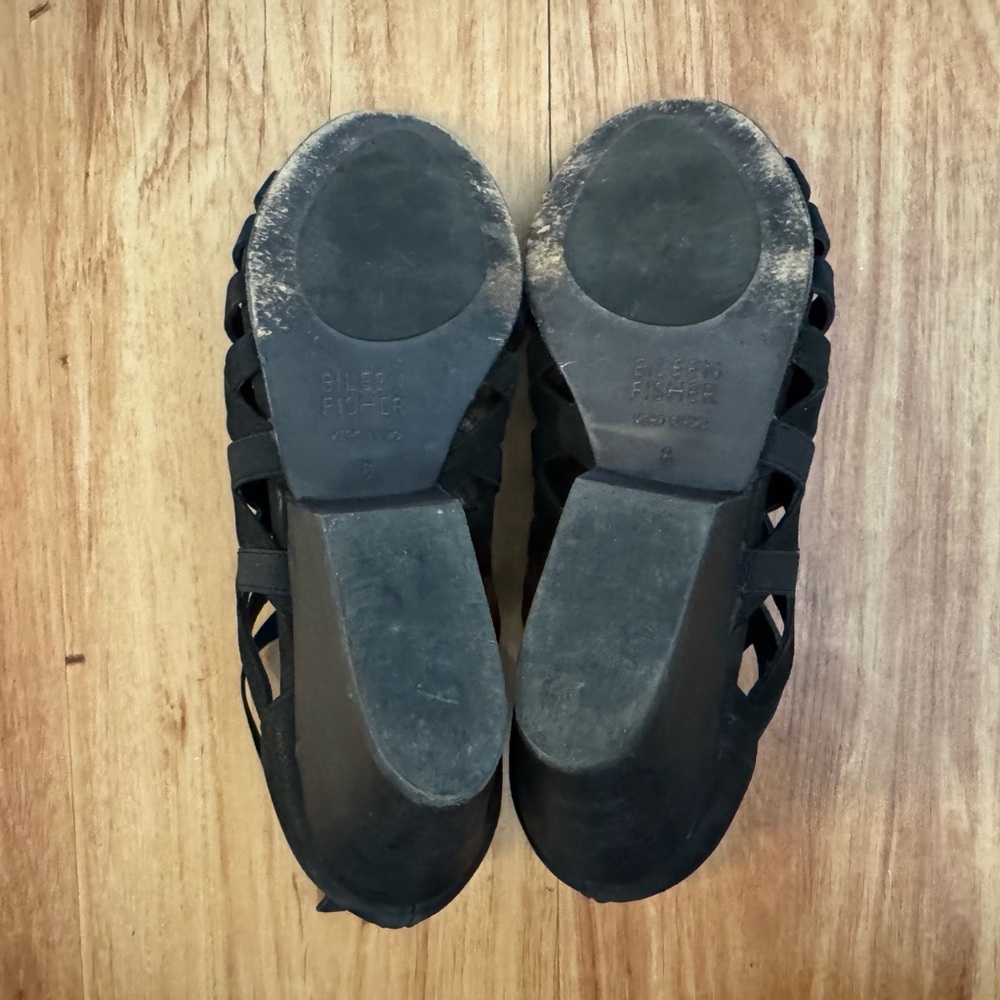 Eileen Fisher Oodle Cutout Sandal Stacked Heel Sueded Leather w Stretch 8 Black - Picture 10 of 12